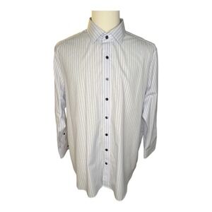 Knot Standard Mens Dress Shirt White Blue Stripe Button‎ Down Long Sleeve XL